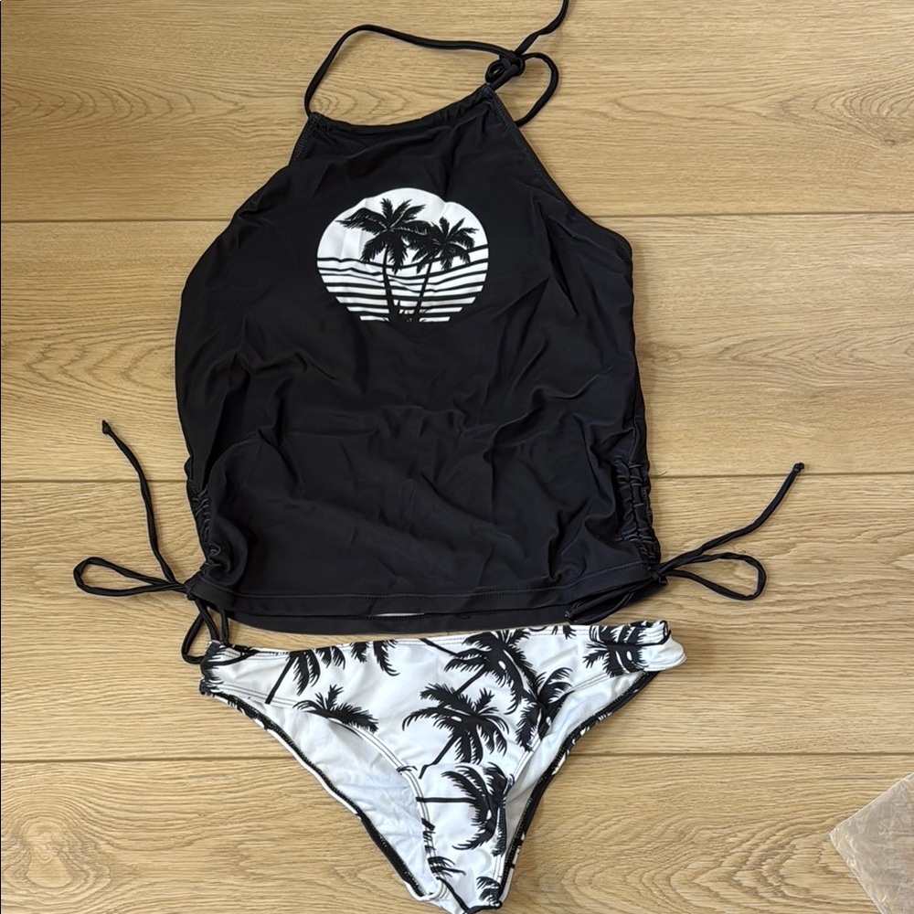 Black and White Palm Tree tankini Bikini Set